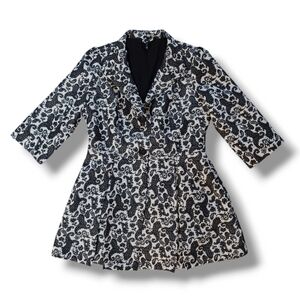 Ethyl Womens Button Down Jacket Pea Coat Black White Paisley Fit And Flar Size M